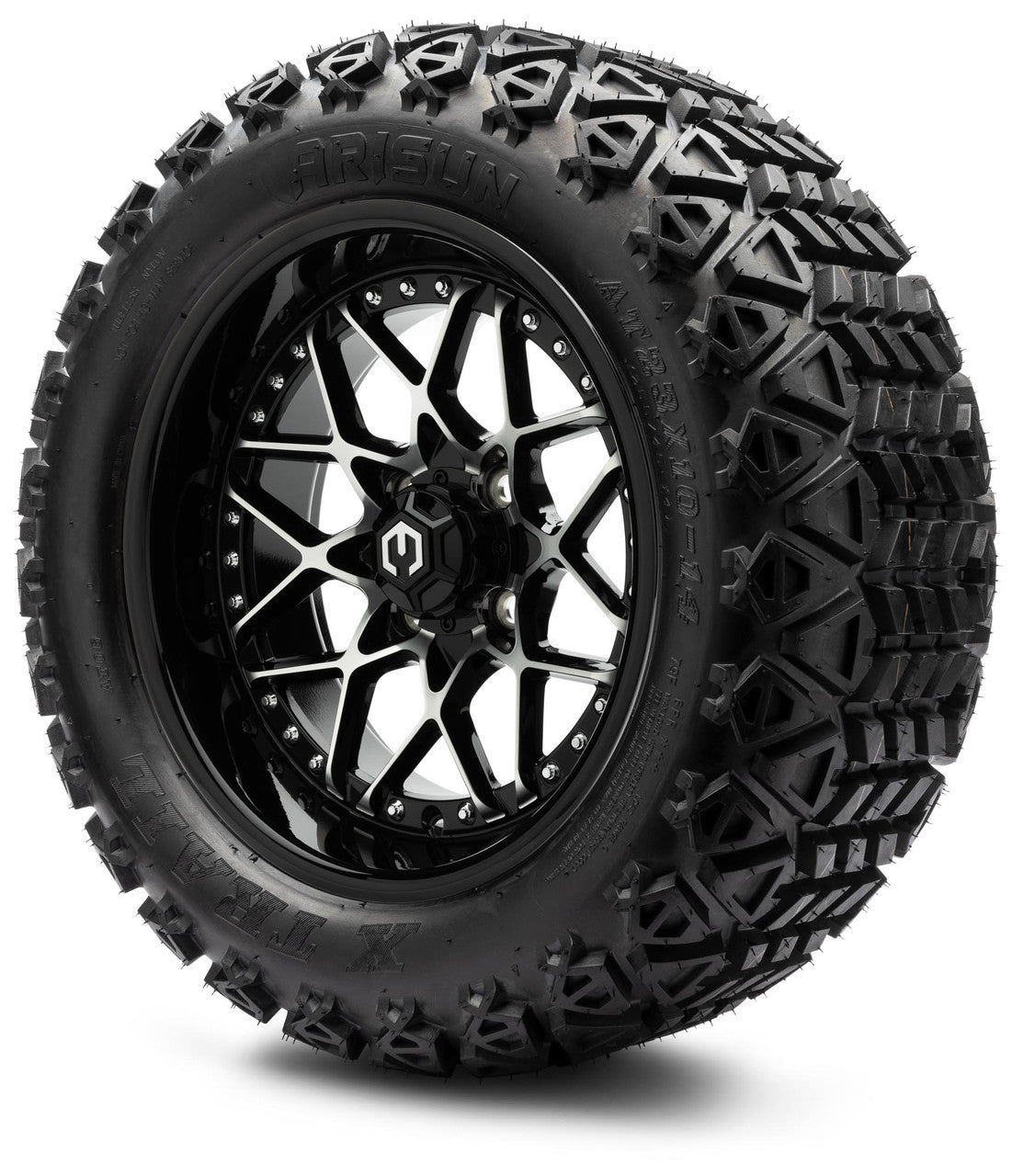 MODZ® 14" Formula Machined Black Wheels & Off-Road Tires Combo (Arisun X-Armory All-Terrain 23x10-14 Radial)
