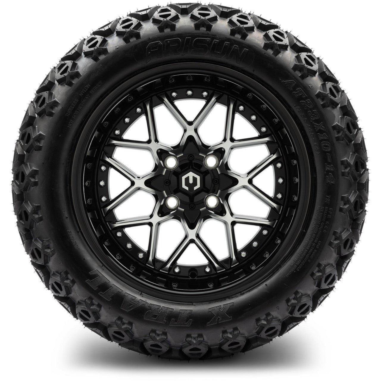 MODZ® 14" Formula Machined Black Wheels & Off-Road Tires Combo (Xcomp Gladiator 23-10-14 Radial)