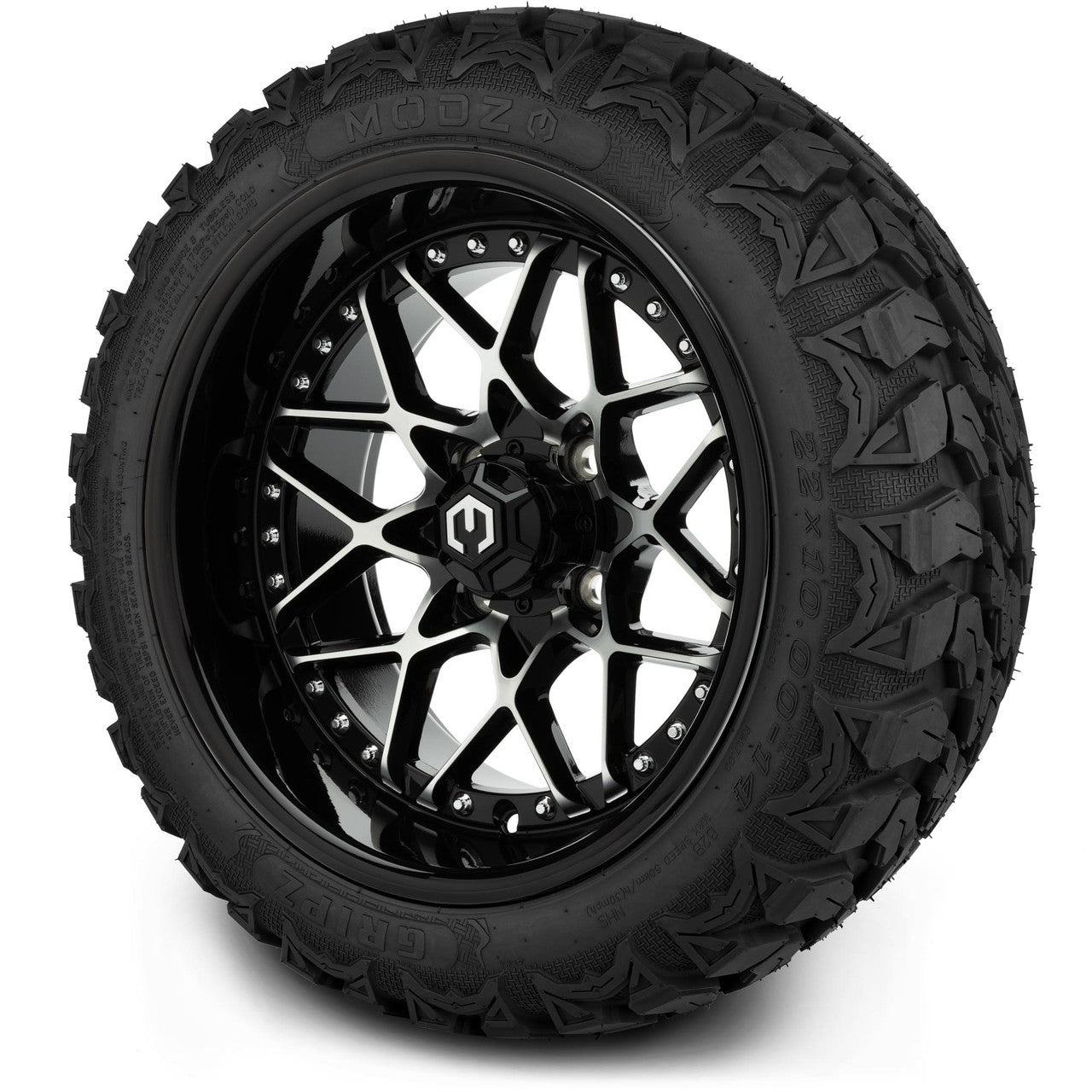 MODZ® 14" Formula Machined Black Wheels & Off-Road Tires Combo (Arisun X-Armory All-Terrain 23x10-14 Radial)