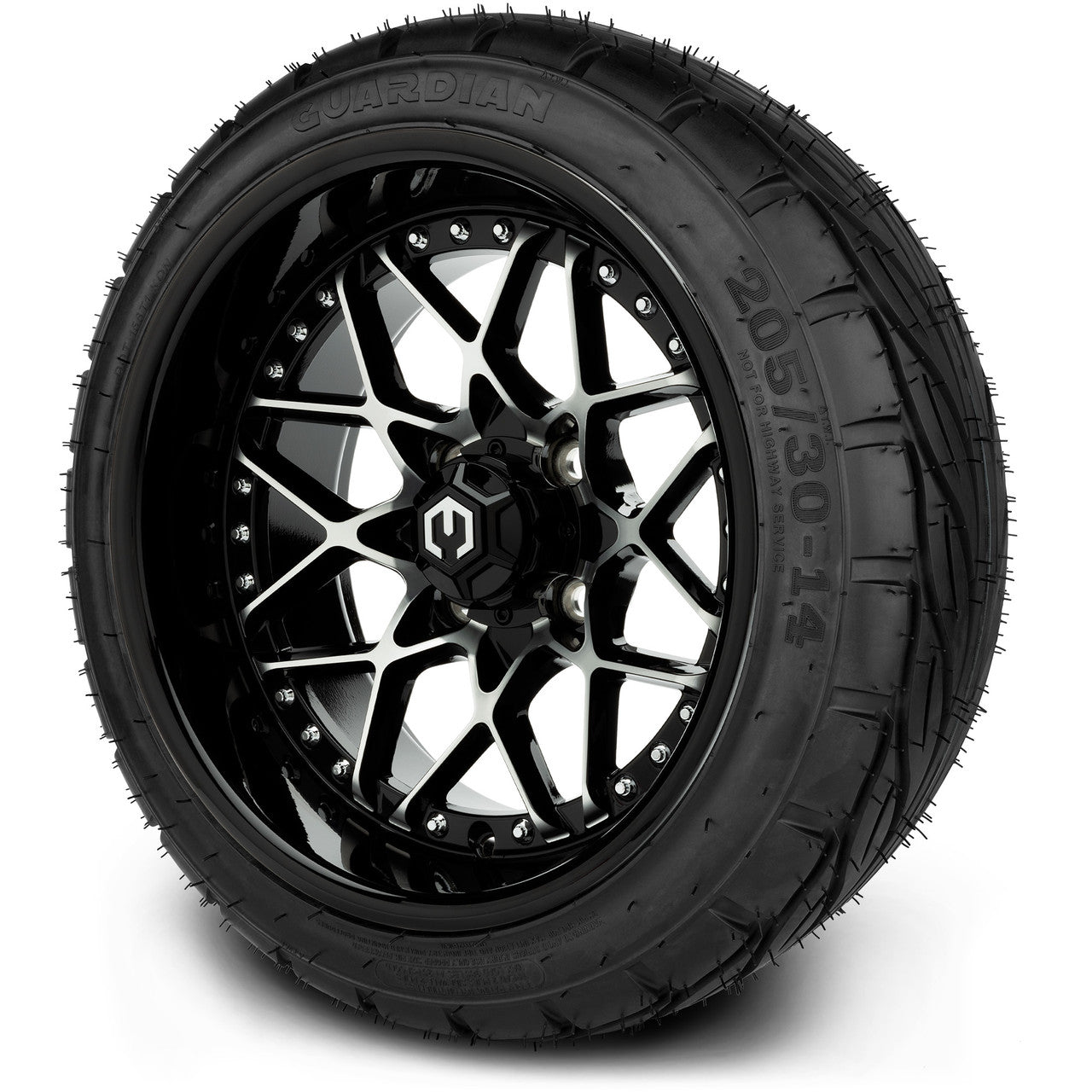 MODZ® 14" Formula Machined Black Wheels & Street Tires Combo (MODZ Street Fox Radial 23x10-14)