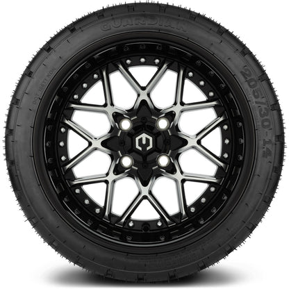 MODZ® 14" Formula Machined Black Wheels & Street Tires Combo (MODZ Street Fox Radial 205/40-14)