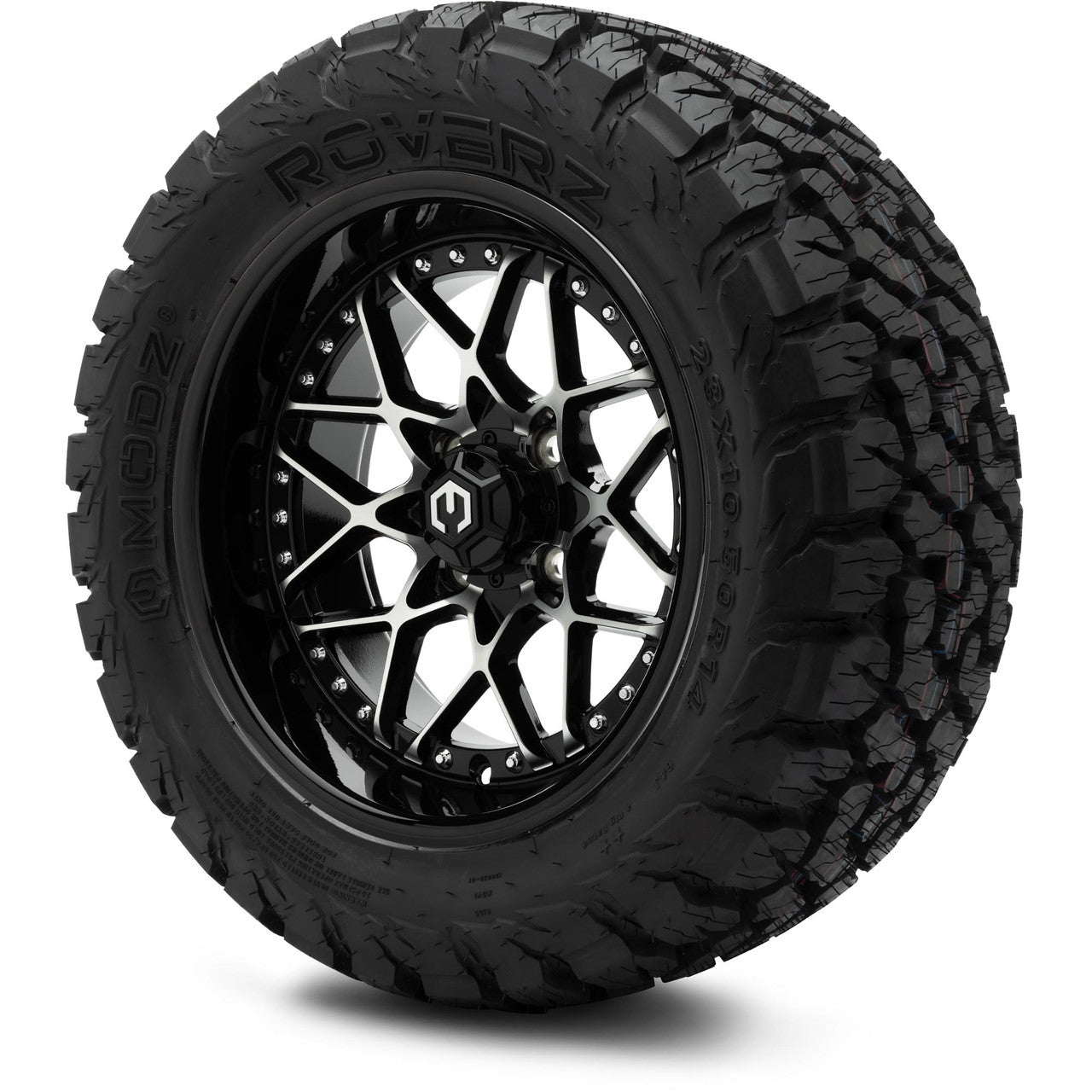 MODZ® 14" Formula Machined Black Wheels & Off-Road Tires Combo (Xcomp Gladiator 23-10-14 Radial)