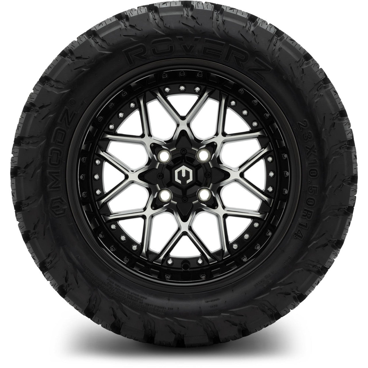 MODZ® 14" Formula Machined Black Wheels & Off-Road Tires Combo (Xcomp Gladiator 23-10-14 Radial)