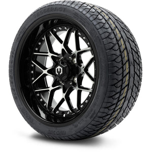 MODZ® 14" Formula Machined Black Wheels & Street Tires Combo (Odyssey Tesseract Steel Belted Radial 215/35-14)