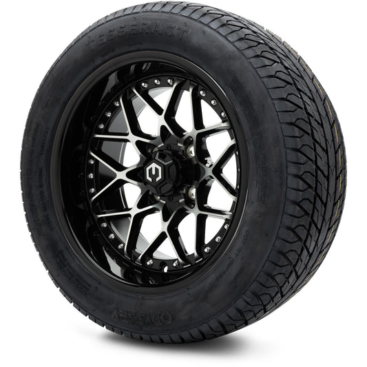 MODZ® 14" Formula Machined Black Wheels & Street Tires Combo (Odyssey Tesseract Steel Belted Radial 215/50-14)