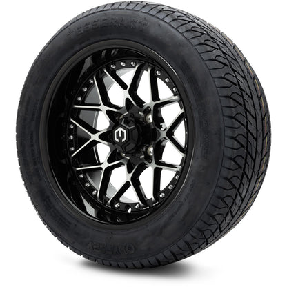MODZ® 14" Formula Machined Black Wheels & Street Tires Combo (Odyssey Tesseract Steel Belted Radial 215/35-14)