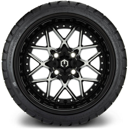 MODZ® 14" Formula Machined Black Wheels & Street Tires Combo (MODZ Street Fox Radial 205/40-14)