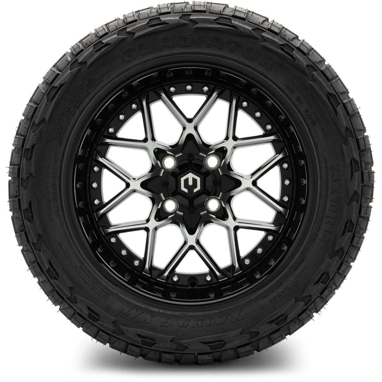 MODZ® 14" Formula Machined Black Wheels & Off-Road Tires Combo (Arisun X-Trail All-Terrain 23x10-14)
