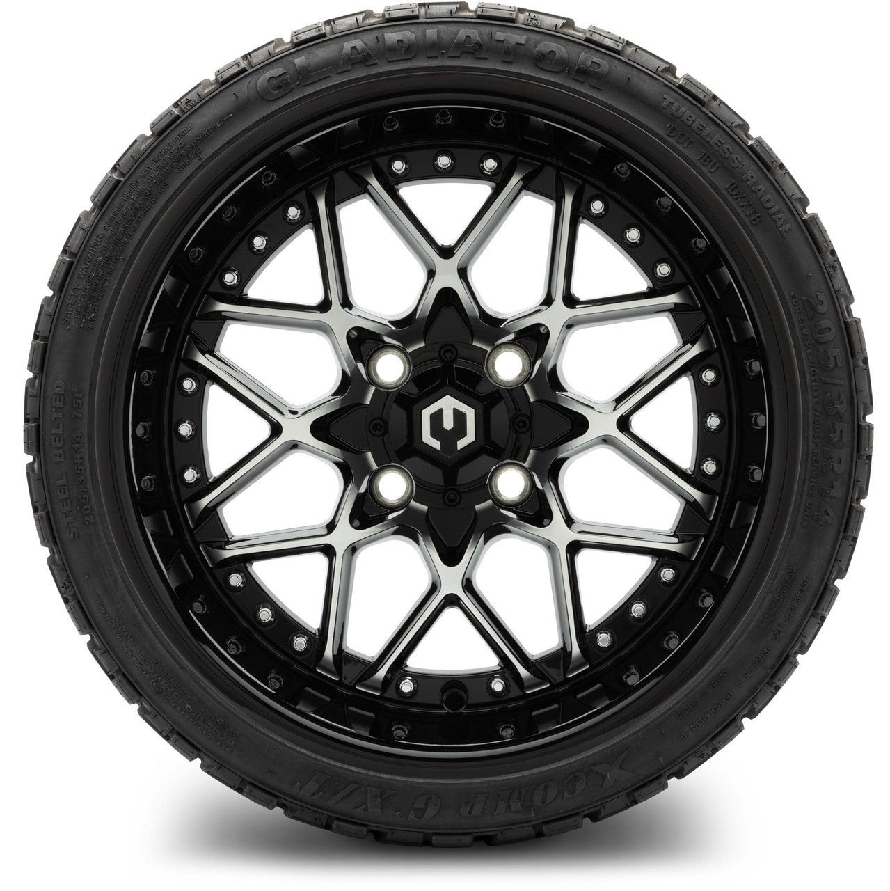MODZ® 14" Formula Machined Black Wheels & Off-Road Tires Combo (Xcomp Gladiator 23-10-14 Radial)