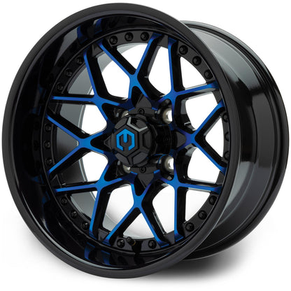 MODZ® 14" Formula Blue and Black Wheels & Street Tires Combo (MODZ Guardian 205/30-14)