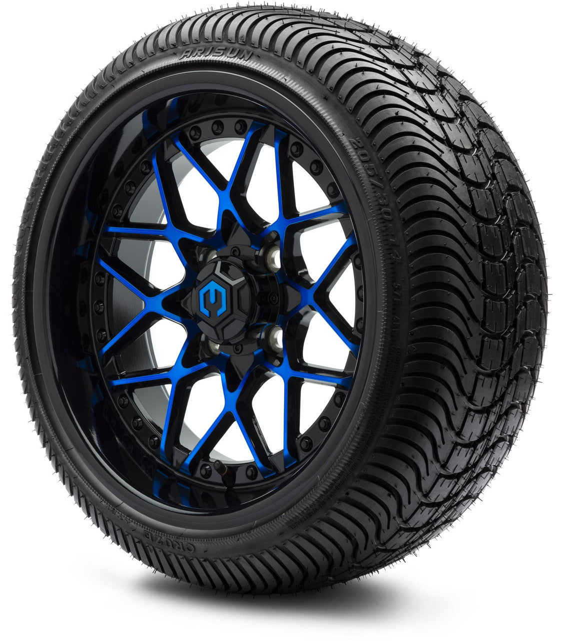 MODZ® 14" Formula Blue and Black Wheels & Street Tires Combo (Arisun Cruze 205/30-14)