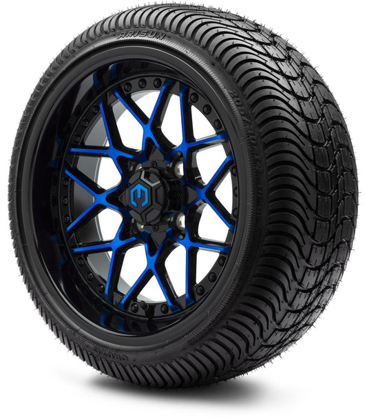 MODZ® 14" Formula Blue and Black Wheels & Street Tires Combo (Arisun Cruze 205/30-14)