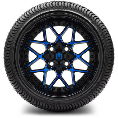 MODZ® 14" Formula Blue and Black Wheels & Street Tires Combo (MODZ Street Fox Radial 23x10-14)