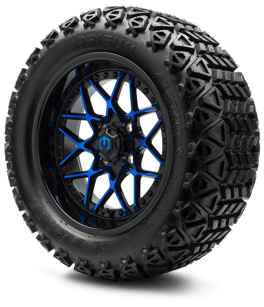 MODZ® 14" Formula Blue and Black Wheels & Off-Road Tires Combo (Arisun X-Trail All-Terrain 23x10-14)