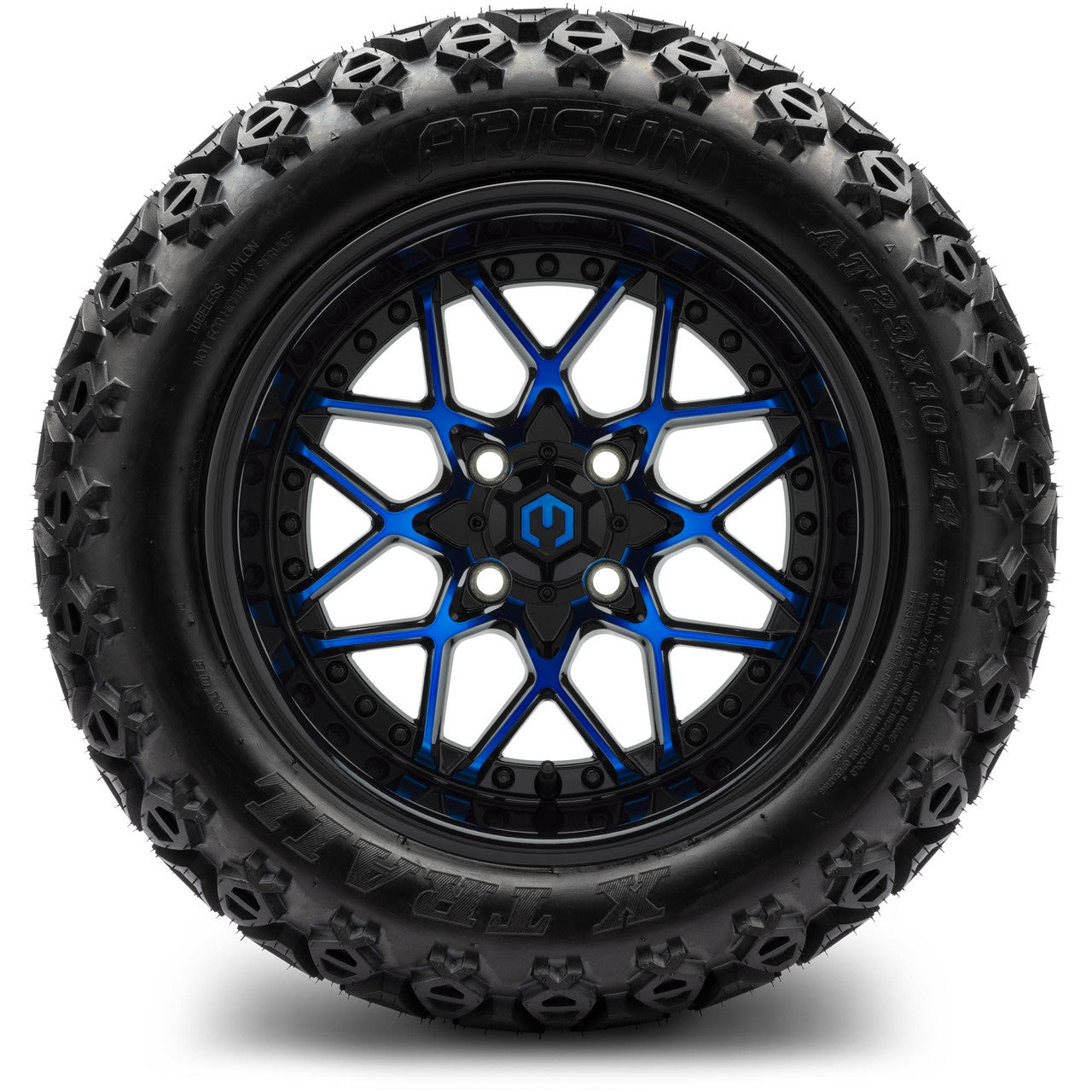 MODZ® 14" Formula Blue and Black Wheels & Off-Road Tires Combo (Xcomp Gladiator 23-10-14 Radial)