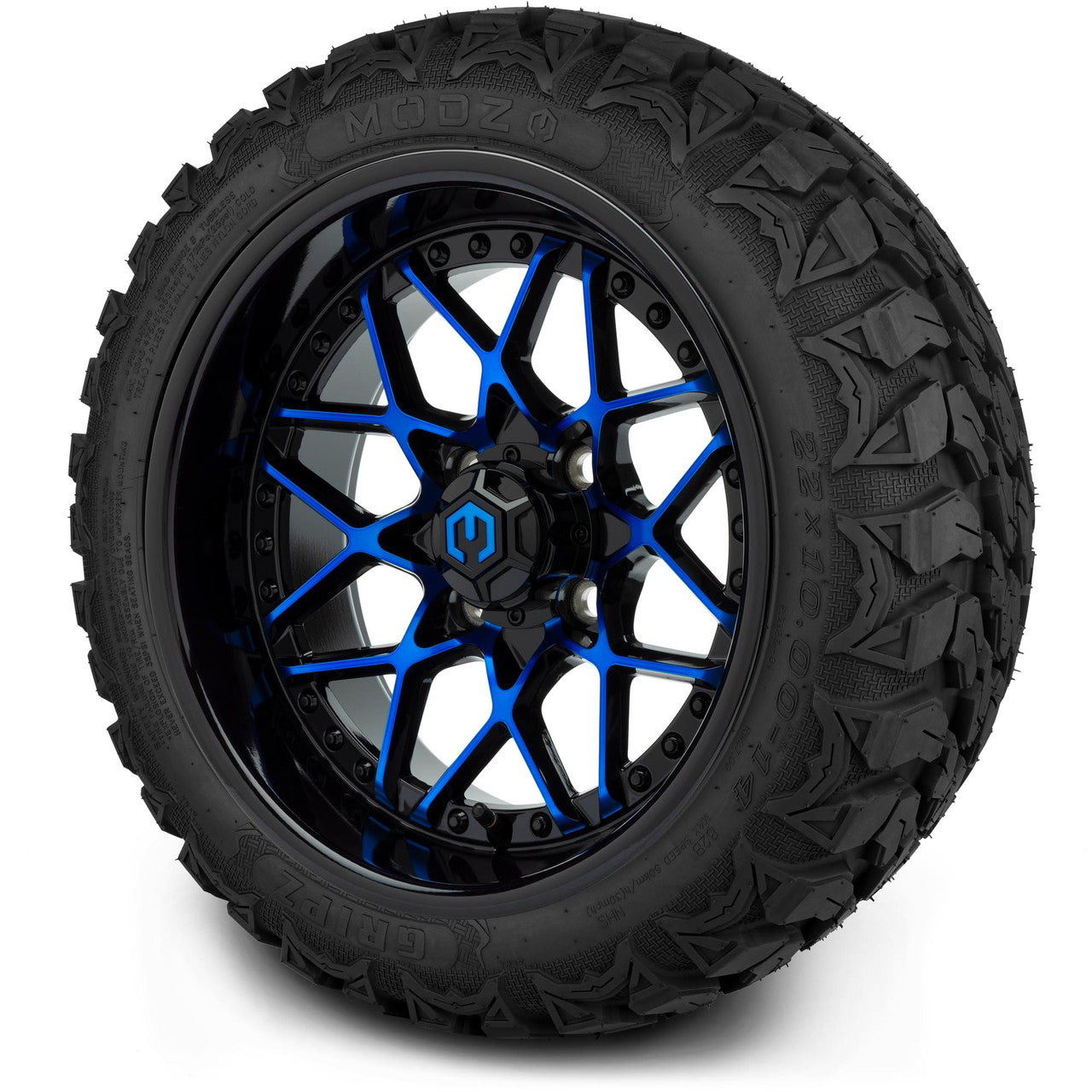 MODZ® 14" Formula Blue and Black Wheels & Off-Road Tires Combo (Arisun X-Trail All-Terrain 23x10-14)