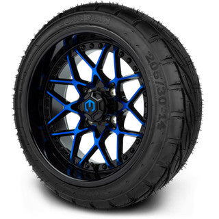 MODZ® 14" Formula Blue and Black Wheels & Street Tires Combo (MODZ Guardian 205/30-14)