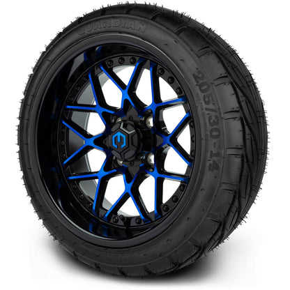 MODZ® 14" Formula Blue and Black Wheels & Street Tires Combo (Arisun Cruze 205/30-14)