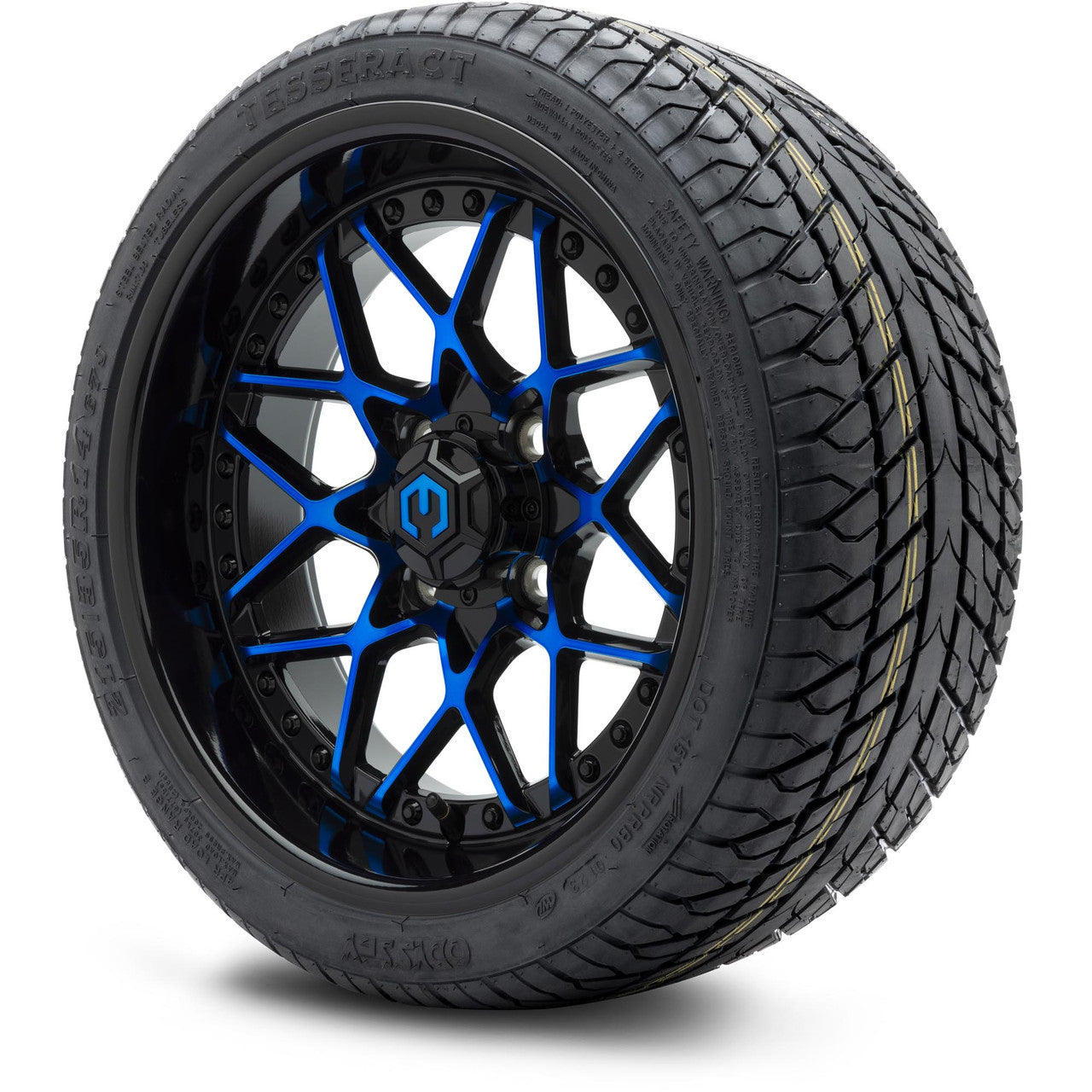 MODZ® 14" Formula Blue and Black Wheels & Street Tires Combo (Odyssey Tesseract Steel Belted Radial 215/35-14)