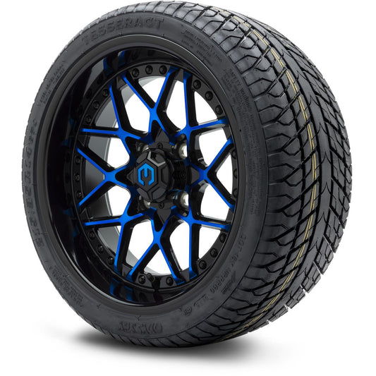 MODZ® 14" Formula Blue and Black Wheels & Street Tires Combo (Odyssey Tesseract Steel Belted Radial 215/35-14)