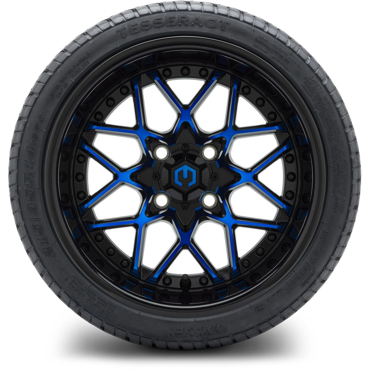 MODZ® 14" Formula Blue and Black Wheels & Street Tires Combo (Odyssey Tesseract Steel Belted Radial 215/50-14)