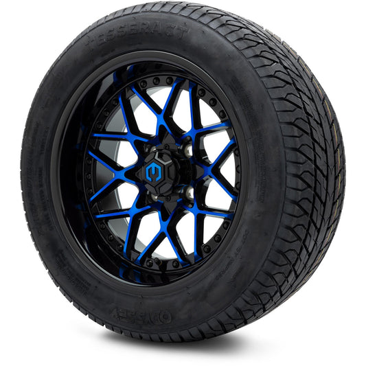 MODZ® 14" Formula Blue and Black Wheels & Street Tires Combo (Odyssey Tesseract Steel Belted Radial 215/50-14)