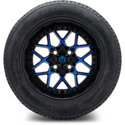 MODZ® 14" Formula Blue and Black Wheels & Street Tires Combo (Odyssey Tesseract Steel Belted Radial 215/50-14)