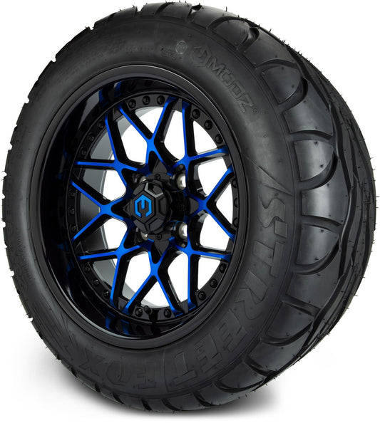 MODZ® 14" Formula Blue and Black Wheels & Street Tires Combo (MODZ Street Fox Radial 23x10-14)