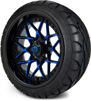 MODZ® 14" Formula Blue and Black Wheels & Street Tires Combo (MODZ Street Fox Radial 205/40-14)