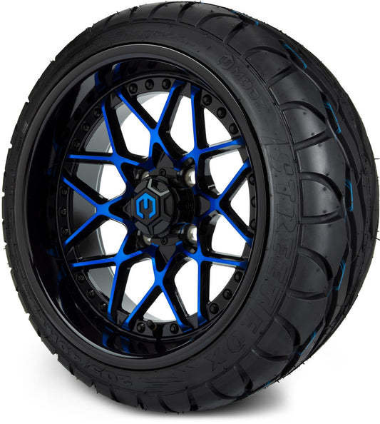 MODZ® 14" Formula Blue and Black Wheels & Street Tires Combo (MODZ Street Fox Radial 205/40-14)