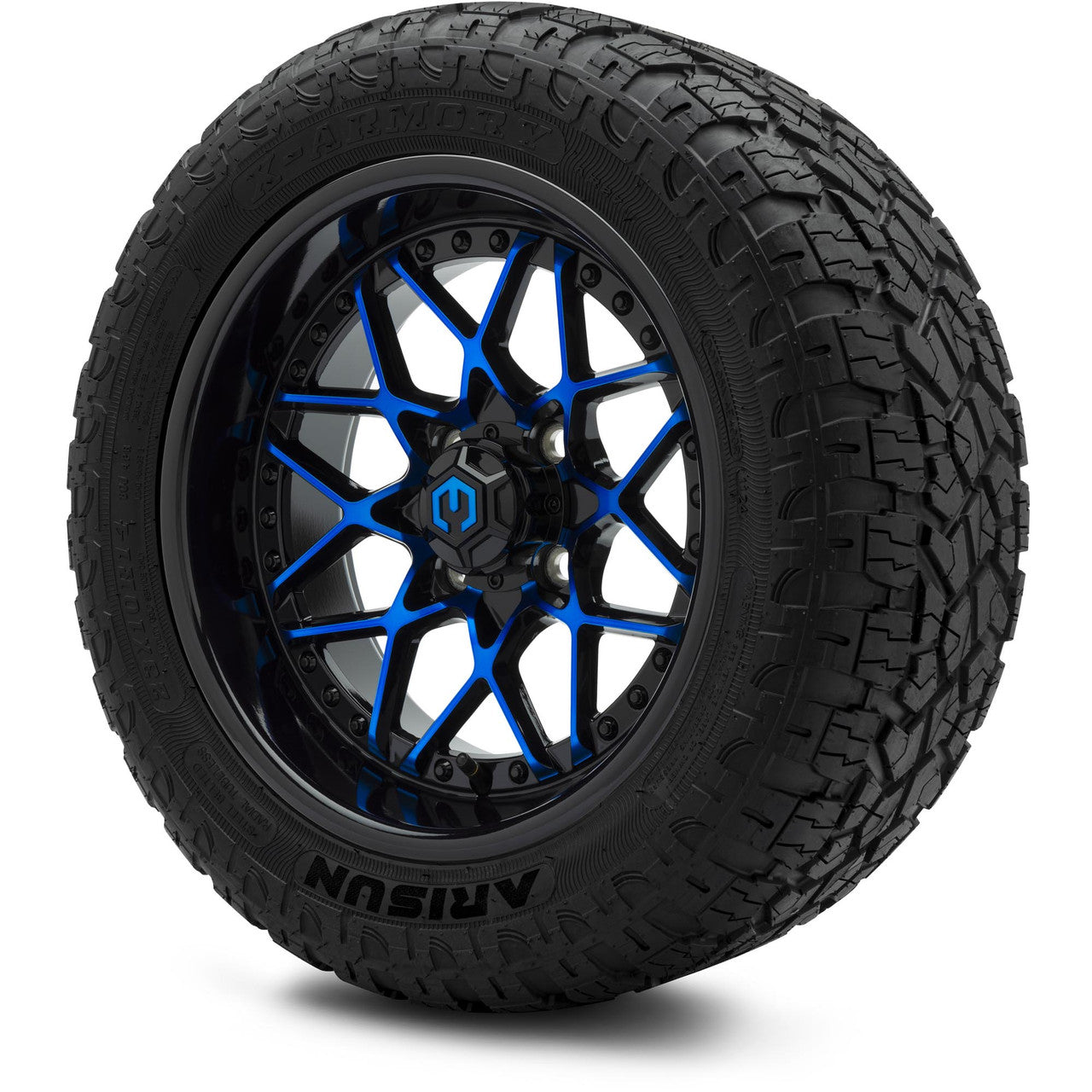 MODZ® 14" Formula Blue and Black Wheels & Off-Road Tires Combo (Arisun X-Trail All-Terrain 23x10-14)