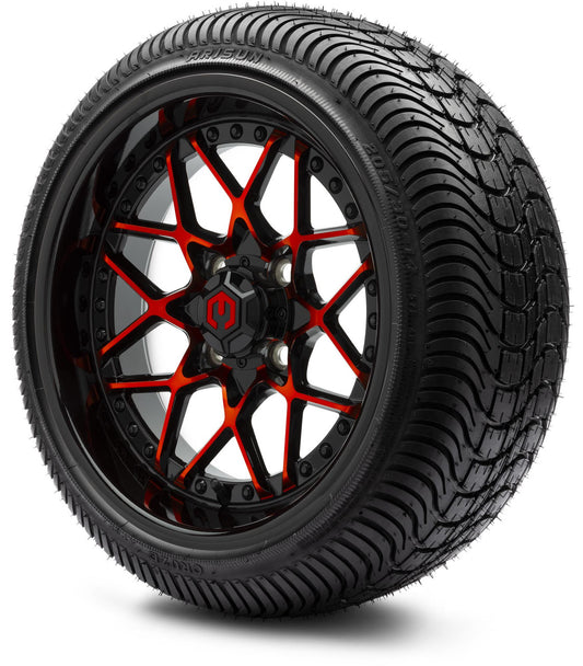 MODZ® 14" Formula Red and Black Wheels & Street Tires Combo (Arisun Cruze 205/30-14)