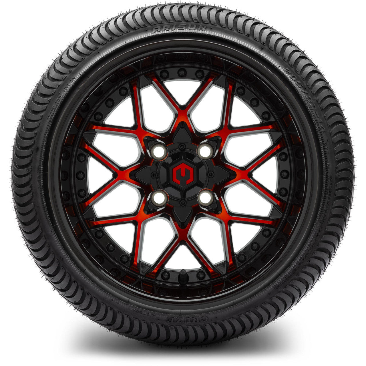 MODZ® 14" Formula Red and Black Wheels & Street Tires Combo (MODZ Street Fox Radial 23x10-14)