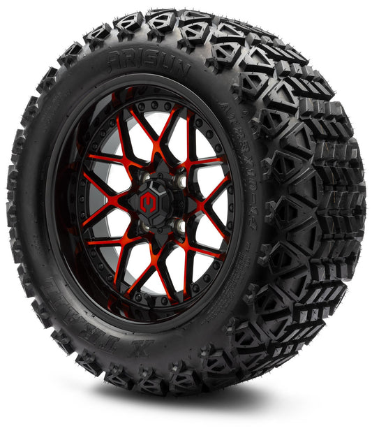 MODZ® 14" Formula Red and Black Wheels & Off-Road Tires Combo (Arisun X-Trail All-Terrain 23x10-14)