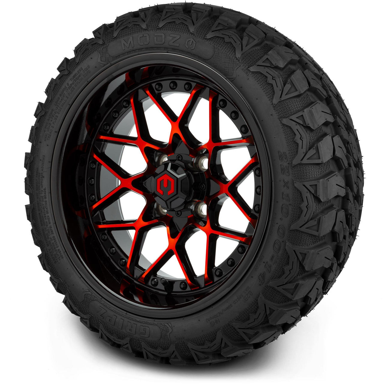 MODZ® 14" Formula Red and Black Wheels & Off-Road Tires Combo (Arisun X-Trail All-Terrain 23x10-14)