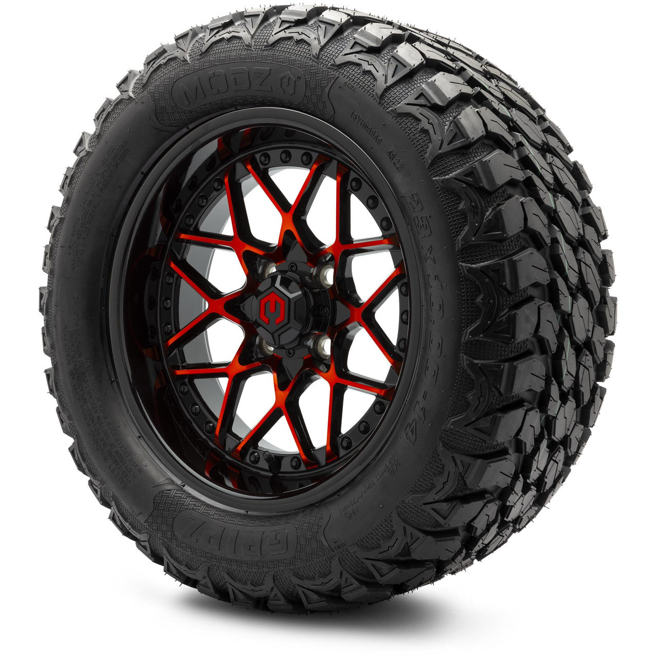 MODZ® 14" Formula Red and Black Wheels & Off-Road Tires Combo (Arisun X-Armory All-Terrain 23x10-14 Radial)