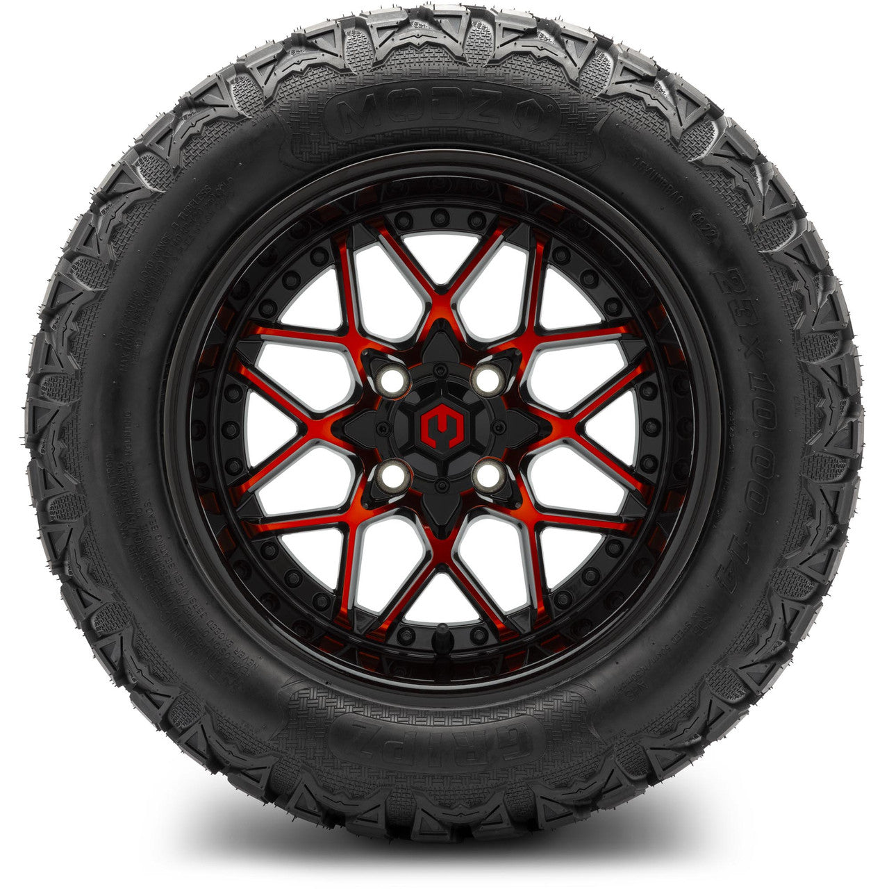 MODZ® 14" Formula Red and Black Wheels & Off-Road Tires Combo (Arisun X-Trail All-Terrain 23x10-14)