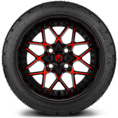 MODZ® 14" Formula Red and Black Wheels & Street Tires Combo (MODZ Street Fox Radial 23x10-14)