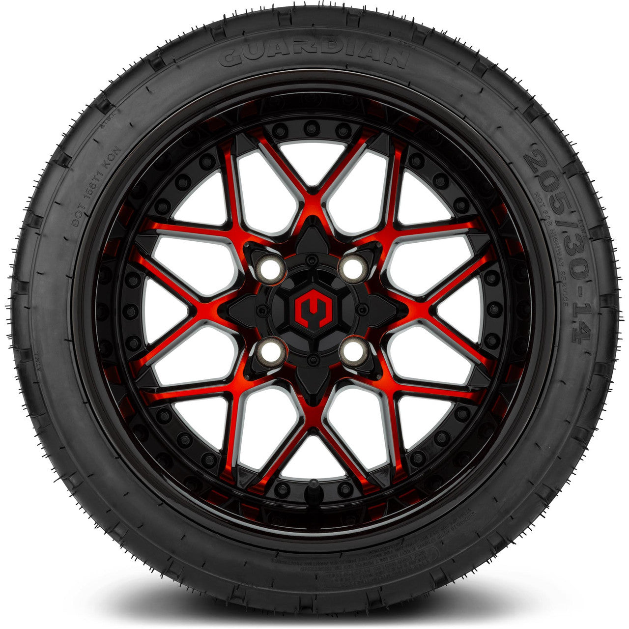 MODZ® 14" Formula Red and Black Wheels & Street Tires Combo (MODZ Street Fox Radial 205/40-14)