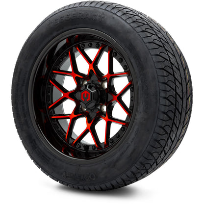 MODZ® 14" Formula Red and Black Wheels & Street Tires Combo (MODZ Street Fox Radial 205/40-14)