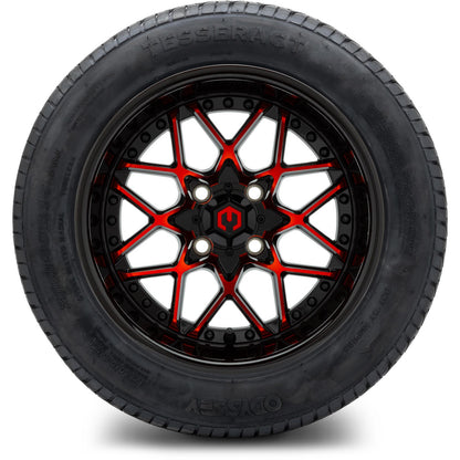 MODZ® 14" Formula Red and Black Wheels & Street Tires Combo (Odyssey Tesseract Steel Belted Radial 215/50-14)