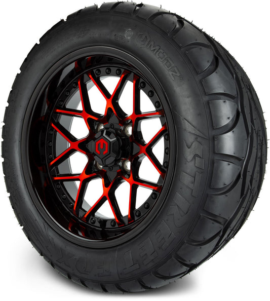 MODZ® 14" Formula Red and Black Wheels & Street Tires Combo (MODZ Street Fox Radial 23x10-14)