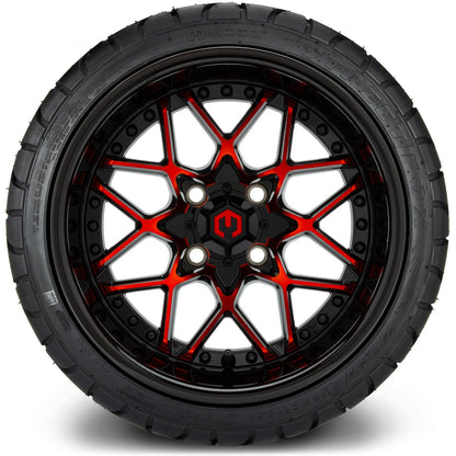 MODZ® 14" Formula Red and Black Wheels & Street Tires Combo (MODZ Street Fox Radial 23x10-14)