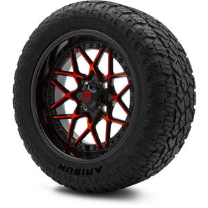 MODZ® 14" Formula Red and Black Wheels & Off-Road Tires Combo (Arisun X-Armory All-Terrain 23x10-14 Radial)