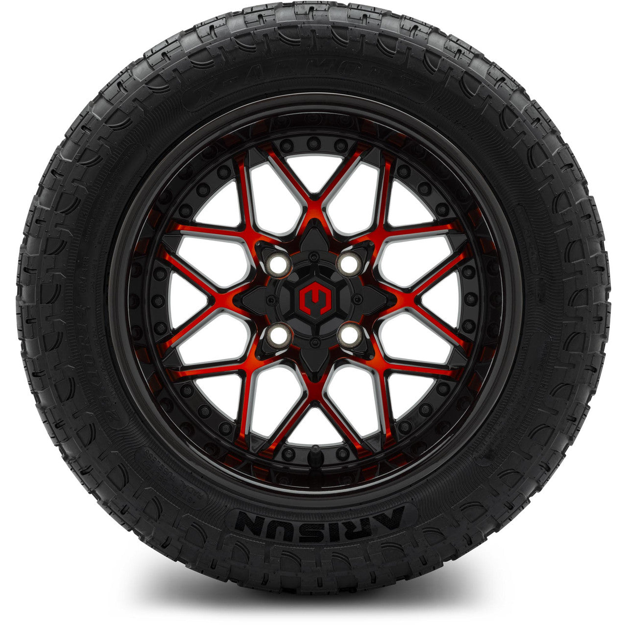 MODZ® 14" Formula Red and Black Wheels & Off-Road Tires Combo (Arisun X-Trail All-Terrain 23x10-14)