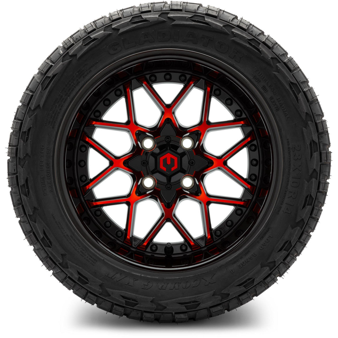 MODZ® 14" Formula Red and Black Wheels & Off-Road Tires Combo (Arisun X-Armory All-Terrain 23x10-14 Radial)