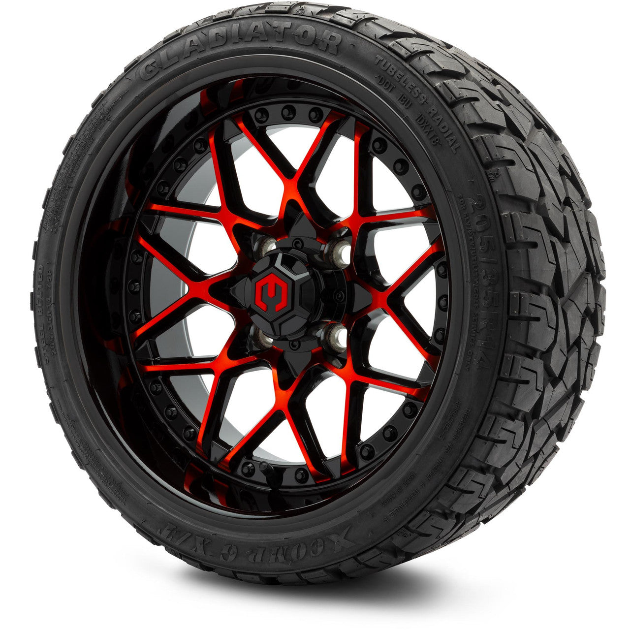 MODZ® 14" Formula Red and Black Wheels & Off-Road Tires Combo (Arisun X-Trail All-Terrain 23x10-14)