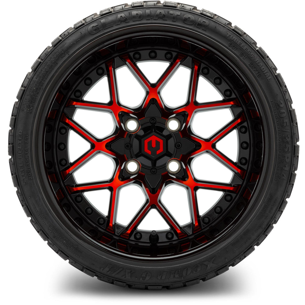 MODZ® 14" Formula Red and Black Wheels & Off-Road Tires Combo (Arisun X-Trail All-Terrain 23x10-14)