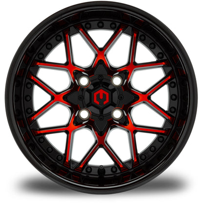 MODZ® 14" Formula Red and Black Wheels & Street Tires Combo (MODZ Guardian 205/30-14)