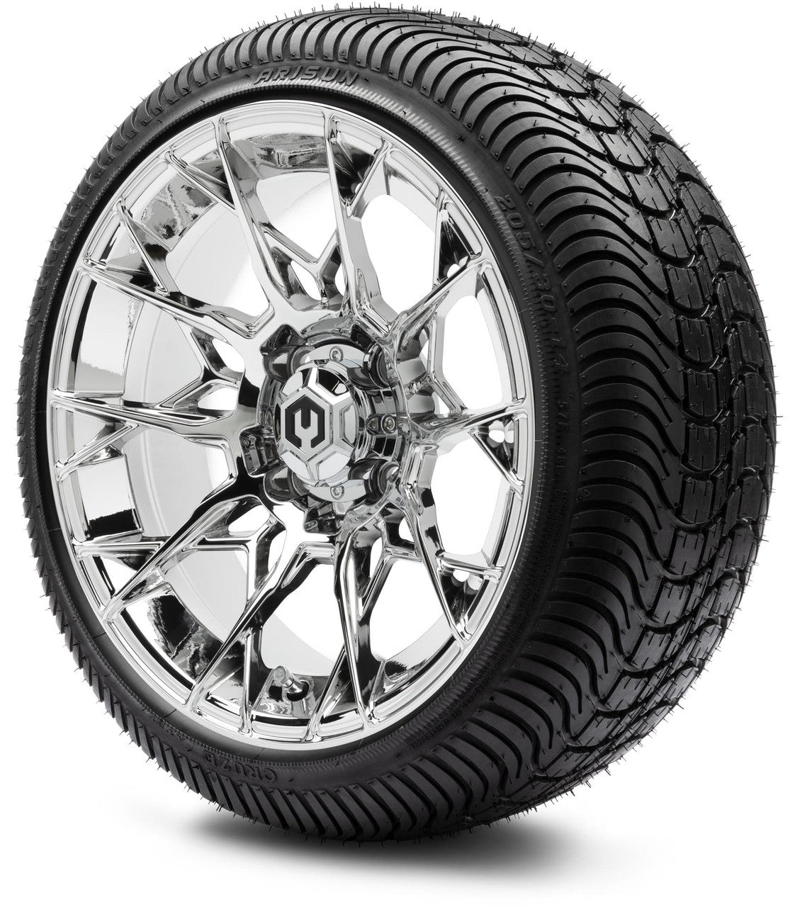 MODZ® 14" Chaos Chrome Wheels & Street Tires Combo (Arisun Cruze 205/30-14)